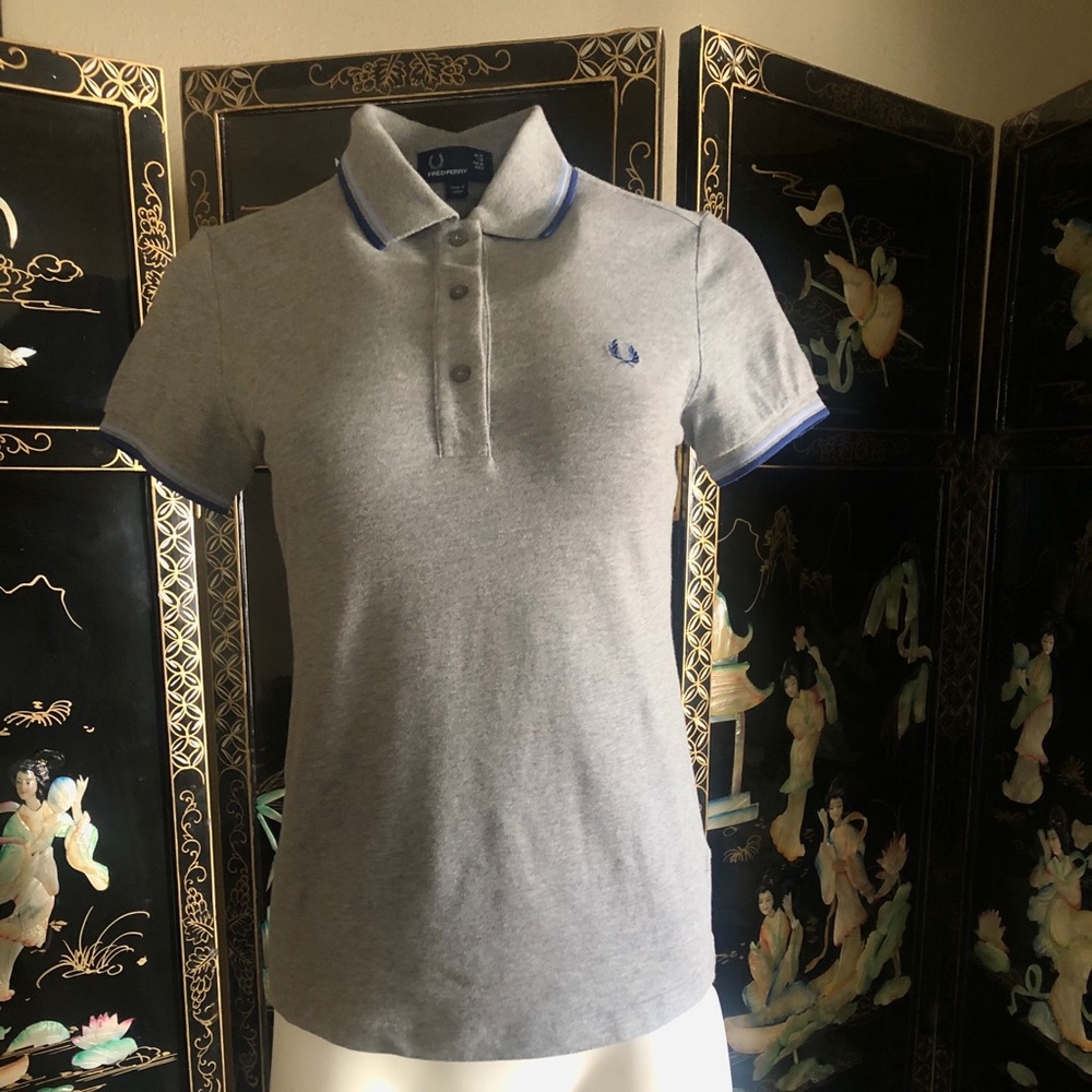 Fred Perry button up shirt grey top tips UK 12 8